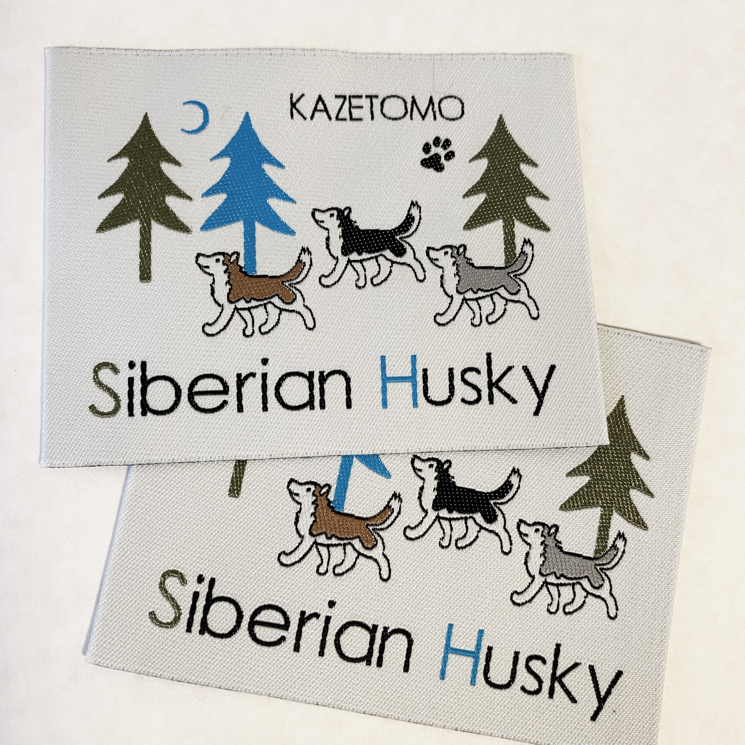 縫付用２枚セット☆刺繍タグ【森のハスキー】